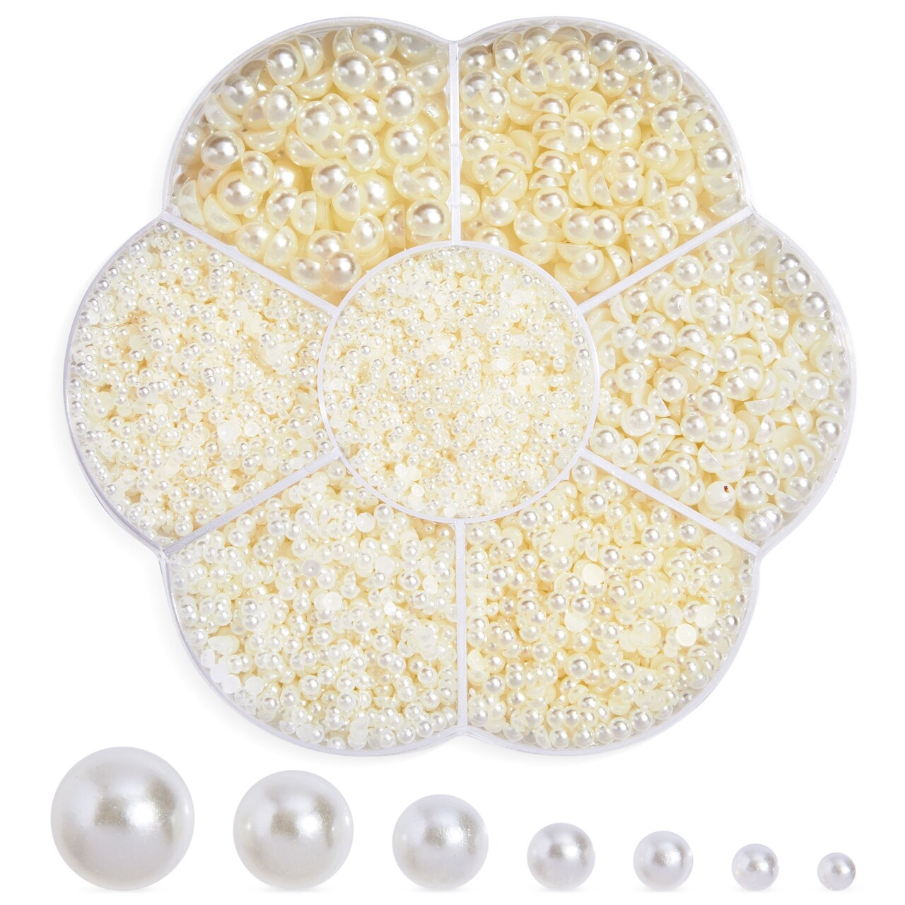 Genie Crafts 16000 Pack Flatback Pearls for Crafts, Nail Art and Jewelry Decorations, Ivory (1.5mm, 2mm, 2.5mm, 3mm, 4mm, 5mm, 6mm)
